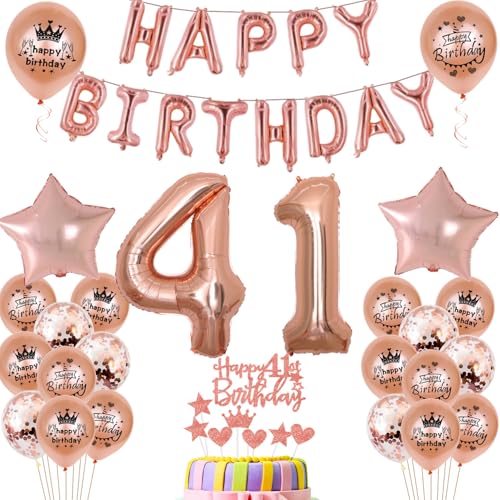 Luftballons 41. Geburtstag Dekoration frau Rosegold 41th Geburtstag Party Deko Set 41 geburtstag deko frauen 41 jahre geburtstag frau deko Rosegold 41 geburtstag frau Folienballons 41 rosegold(41) von Ohaoduo