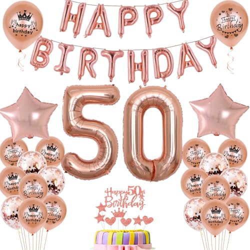 Luftballons 50. Geburtstag Dekoration frau Rosegold 50th Geburtstag Party Deko Set 50 geburtstag deko frauen 50 jahre Rosegold 50 Folienballons 50 rosegold(50) von Ohaoduo