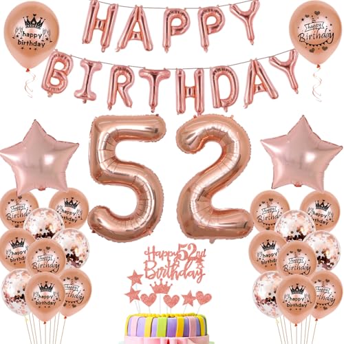 Luftballons 52. Geburtstag Dekoration frau Rosegold 52th Geburtstag Party Deko Set 52 geburtstag deko frauen 52 jahre geburtstag frau deko Rosegold 52 geburtstag frau Folienballons 52 rosegold(52) von Ohaoduo