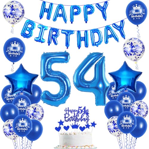 Luftballons 54. Geburtstag Dekoration mann blau happy birthday 54th Geburtstag Party Deko Set 54 geburtstag deko männer 54 jahre mannn blau Folienballons 54 männer (54) von Ohaoduo