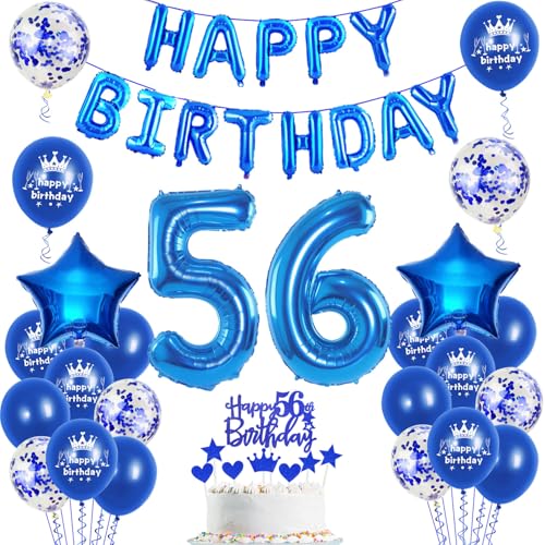 Luftballons 56. Geburtstag Dekoration mann blau happy birthday 56th Geburtstag Party Deko Set 56 geburtstag deko männer 56 jahre geburtstag mannn deko blau Folienballons 56 geburtstag männer deko(56) von Ohaoduo