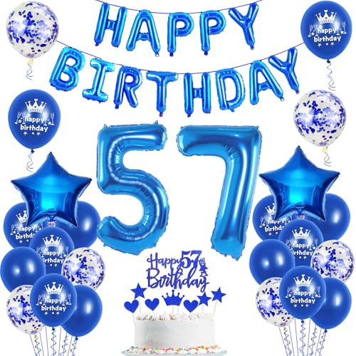 Luftballons 57. Geburtstag Dekoration mann blau happy birthday 57th Geburtstag Party Deko Set 57 geburtstag deko männer 57 jahre blau Folienballons von Ohaoduo