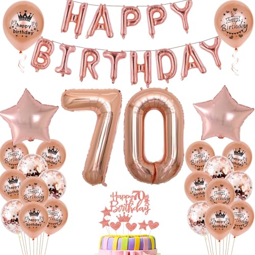 Luftballons 70. Geburtstag Dekoration frau Rosegold 70th Geburtstag Party Deko Set 70 geburtstag deko frauen 70 jahre Rosegold 70 Folienballons 70 rosegold(70) von Ohaoduo