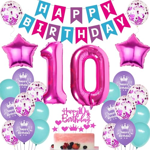 Luftballons 10. Geburtstag Mädchen - Rosa Partydekoration für 10 Jahre, Tortendeko und Ballons Luftballons 10. Geburtstag Mädchen - Rosa Partydekoration für 10 Jahre, Tortendeko und Ballons von Ohaoduo