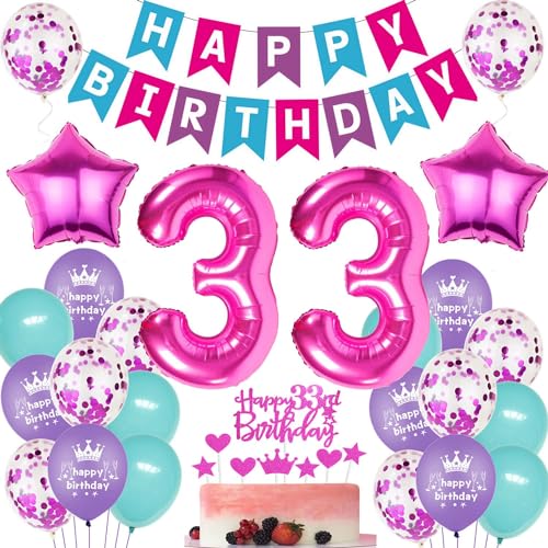 Luftballons 33. Geburtstag Rosa - Geburtstagsdeko für Frau, 33 Jahre Party Dekoration, Tortendeko Luftballons 33. Geburtstag Rosa - Geburtstagsdeko für Frau, 33 Jahre Party Dekoration, Tortendeko von Ohaoduo