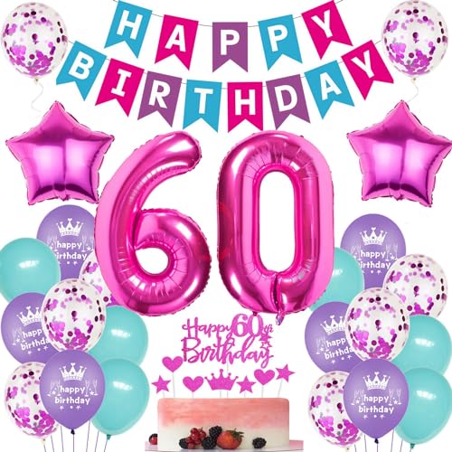 Luftballons Geburtstag 60 Rosa,Luftballon 60. Geburtstag Frau,Rosa 60 Jahre Geburtstagsdeko,Ballon 60. ,60 Jahre Frau Party Dekoration von Ohaoduo