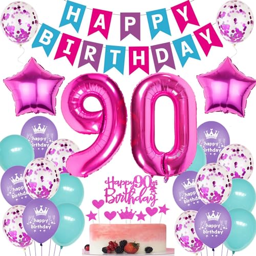 Luftballons Geburtstag 90 Rosa,Luftballon 90. Geburtstag Frau,Rosa 90 Jahre Geburtstagsdeko,Ballon 90 Jahre Frau Party Dekoration von Ohaoduo