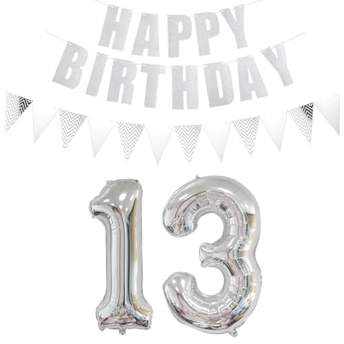 Luftballons Zahl 13 + Happy Birthday Girlande + banner Folienballon 13.Geburtstags deko Mädchen jungen Silber ballons 13 Jahre Geburtstag deko Zahlenballon 13 Geburtstag dekoration Mädchen junge(13) Luftballons Zahl 13 + Happy Birthday Girlande + banner Folienballon 13.Geburtstags deko Mädchen jungen Silber ballons 13 Jahre Geburtstag deko Zahlenballon 13 Geburtstag dekoration Mädchen junge(13) von Ohaoduo