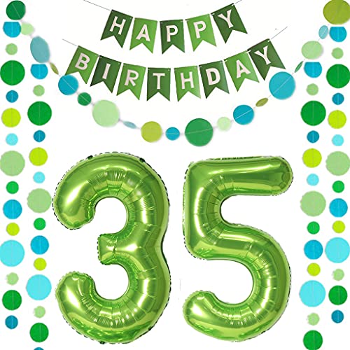 Luftballons Zahl 35 Grün + Happy Birthday Girlande + banner Folienballon 35.Geburtstags deko frau mann ballons 35 Jahre Geburtstag deko frauen Zahlenballon 35 Geburtstag dekoration Männer frau(35) von Ohaoduo
