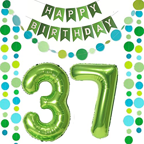 Luftballons Zahl 37 Grün + Happy Birthday Girlande + banner Folienballon 37.Geburtstags deko frau mann ballons 37 Jahre Geburtstag deko frauen Zahlenballon 37 Geburtstag dekoration Männer frau(37) von Ohaoduo