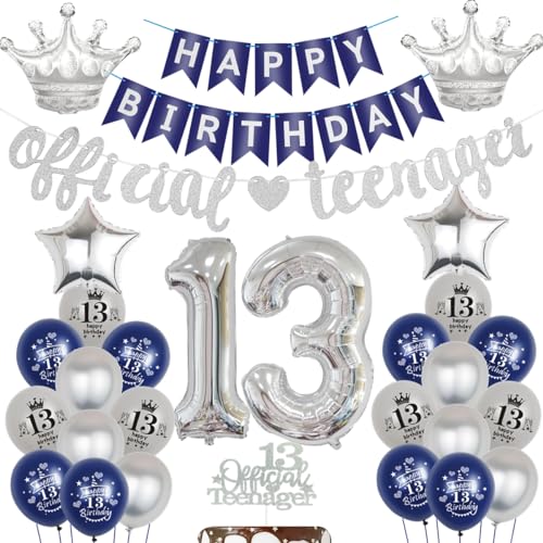 Ohaoduo 13. Geburtstag Deko Blau Silber, 13. Geburtstagsdeko Luftballons Blau Silber, Offizielle Teenager 13. Geburtstag Dekoration, 13 Jahr Geburtstag Ballon Blau Silber, Geburtstagsdeko 13 Junge Ohaoduo 13. Geburtstag Deko Blau Silber, 13. Geburtstagsdeko Luftballons Blau Silber, Offizielle Teenager 13. Geburtstag Dekoration, 13 Jahr Geburtstag Ballon Blau Silber, Geburtstagsdeko 13 Junge von Ohaoduo