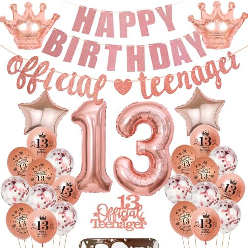 Ohaoduo 13. Geburtstag Deko Rosegold, 13 Jahre Mädchen Geburtstag Ballon, Rosegold Offizielle Teenager 13. Geburtstag Dekorationen, Mädchen Luftballon 13. Geburtstag, Rosegold 13. Tortendeko von Ohaoduo