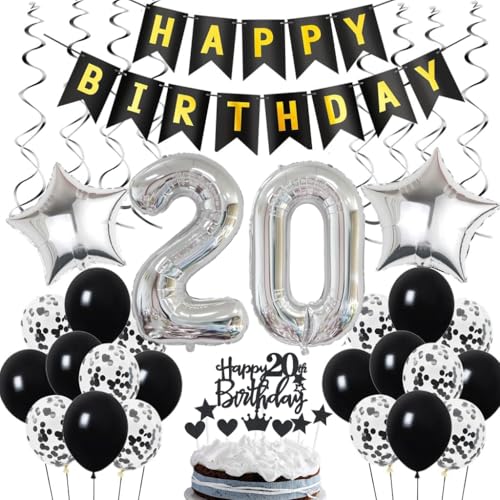 Ohaoduo 20. Geburtstag Dekoration, Geburtstagsdeko 20 Jahre Männer, 20. Geburtstag Mann Deko, 20 Ballon Schwarz und Silber Deko, Luftballon 20. Geburtstag Party Deko, Deko 20 Geburtstag Mann Frau Ohaoduo 20. Geburtstag Dekoration, Geburtstagsdeko 20 Jahre Männer, 20. Geburtstag Mann Deko, 20 Ballon Schwarz und Silber Deko, Luftballon 20. Geburtstag Party Deko, Deko 20 Geburtstag Mann Frau von Ohaoduo