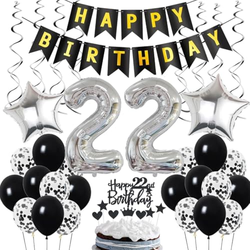 Ohaoduo 22. Geburtstag Dekoration, Geburtstagsdeko 22 Jahre Männer, 22. Geburtstag Mann Deko, 22 Ballon Schwarz und Silber Deko, Luftballon 22. Geburtstag Party Deko, Deko 22 Geburtstag Mann Frau Ohaoduo 22. Geburtstag Dekoration, Geburtstagsdeko 22 Jahre Männer, 22. Geburtstag Mann Deko, 22 Ballon Schwarz und Silber Deko, Luftballon 22. Geburtstag Party Deko, Deko 22 Geburtstag Mann Frau von Ohaoduo