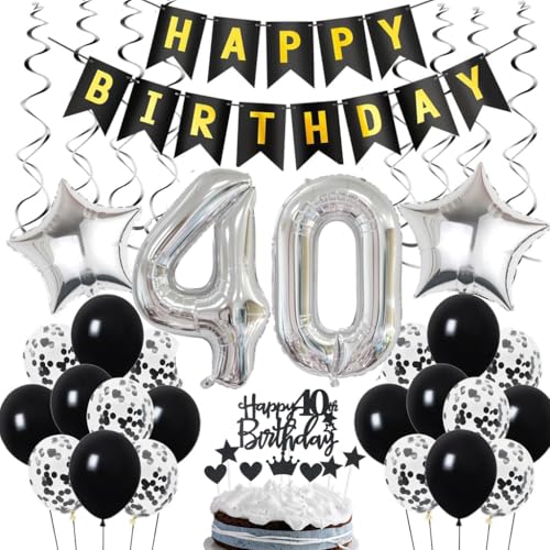 Ohaoduo 40. Geburtstag Dekoration, Geburtstagsdeko 40 Jahre Männer, 40. Geburtstag Mann Deko, 40 Ballon Schwarz und Silber Deko, Luftballon 40. Party , 40 Mann Frau von Ohaoduo