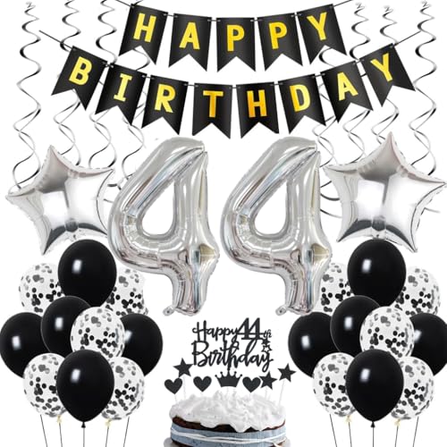 Ohaoduo 44. Geburtstag Dekoration, Geburtstagsdeko 44 Jahre Männer, 44. Geburtstag Mann Deko, 44 Ballon Schwarz und Silber Deko, Luftballon 44. Party , 44 Mann Frau von Ohaoduo