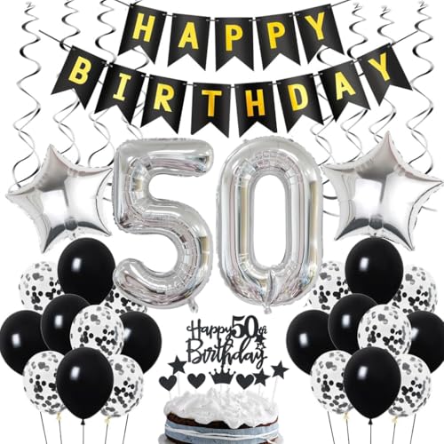 Ohaoduo 50. Geburtstag Dekoration, Geburtstagsdeko 50 Jahre Männer, 50. Geburtstag Mann Deko, 50 Ballon Schwarz und Silber Deko, Luftballon 50. Geburtstag Party Deko, Deko 50 Geburtstag Mann Frau Ohaoduo 50. Geburtstag Dekoration, Geburtstagsdeko 50 Jahre Männer, 50. Geburtstag Mann Deko, 50 Ballon Schwarz und Silber Deko, Luftballon 50. Geburtstag Party Deko, Deko 50 Geburtstag Mann Frau von Ohaoduo