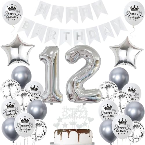 Ohaoduo Deko 12. Geburtstag Silber Tortendeko für Mädchen und Jungen - Geburtstagsdeko mit Ballon Ohaoduo Deko 12. Geburtstag Silber Tortendeko für Mädchen und Jungen - Geburtstagsdeko mit Ballon von Ohaoduo