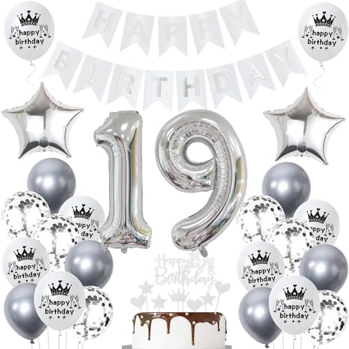Ohaoduo Deko 19. Geburtstag Mädchen Jungen Silber Tortendeko 19 Geburtstag Jungen Mädchen Deko 19 Geburtstag Silber Mädchen 19 jahre Geburtstagsdeko 19 jahre Junge Ballon 19 Geburtstag Mädchen von Ohaoduo