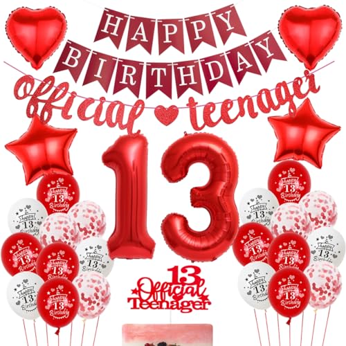 Ohaoduo Luftballon 13. Geburtstag Rot - Offizielle Teenager Dekorationen, Deko für Mädchen Party Ohaoduo Luftballon 13. Geburtstag Rot - Offizielle Teenager Dekorationen, Deko für Mädchen Party von Ohaoduo
