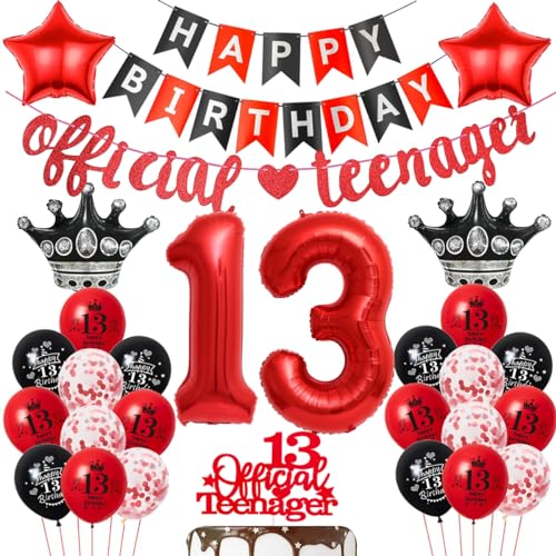 Ohaoduo Rot 13 Jahr Geburtstag Mädchen Ballon - Offizielle Teenager Dekoration Luftballon Rot Schwarz - 13. Luftballons Ohaoduo Rot 13 Jahr Geburtstag Mädchen Ballon - Offizielle Teenager Dekoration Luftballon Rot Schwarz - 13. Luftballons von Ohaoduo