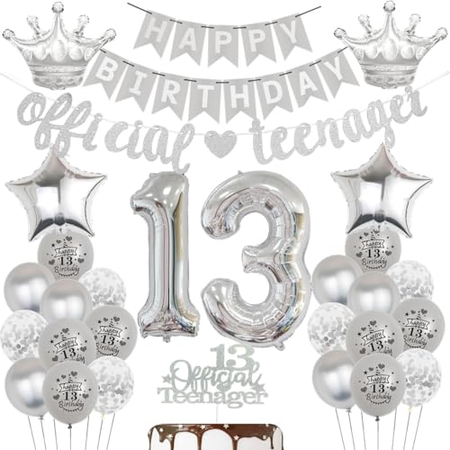 Ohaoduo Silber Luftballon 13. Geburtstag Deko, Offizielle Teenager 13. Geburtstag Dekorationen Mädchen Jungen, Geburtstagsdeko 13 Jahr Silber, 13 Jahr Geburtstag Luftballons Silber 13. Tortendeko Ohaoduo Silber Luftballon 13. Geburtstag Deko, Offizielle Teenager 13. Geburtstag Dekorationen Mädchen Jungen, Geburtstagsdeko 13 Jahr Silber, 13 Jahr Geburtstag Luftballons Silber 13. Tortendeko von Ohaoduo