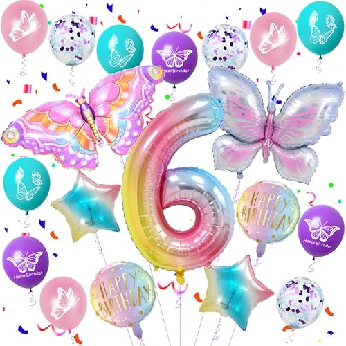 Schmetterling 6 Geburtstag Mädchen Ballon, Schmetterling Folienballon 6 Jahr Geburtstag Deko, 6 Jahr Luftballon Rosa, 6. Party Luftballon von Ohaoduo