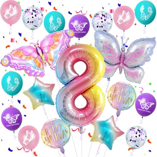 Schmetterling 8 Geburtstag Mädchen Ballon, Schmetterling Folienballon 8 Jahr Geburtstag Deko, Schmetterling 8 Jahr Luftballon Rosa, Schmetterling 8. Geburtstag Party Luftballon von Ohaoduo