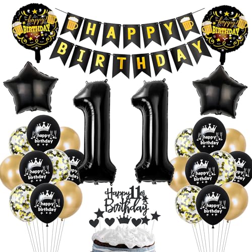 Schwarz Gold 11. Geburtstag Dekoration,Luftballon 11 Gold ,Ballon 11 Junge Mädchen,deko 11. Party Dekoration Mädchen,Geburtstagsdeko 11 Jahre Junge von Ohaoduo