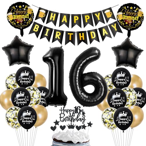Schwarz Gold 16. Geburtstag Dekoration,Luftballon 16 Gold Schwarz,Ballon 16 Junge Mädchen,deko 16. Party Dekoration Mädchen,Geburtstagsdeko 16 Jahre Junge Schwarz Schwarz Gold 16. Geburtstag Dekoration,Luftballon 16 Gold Schwarz,Ballon 16 Junge Mädchen,deko 16. Party Dekoration Mädchen,Geburtstagsdeko 16 Jahre Junge Schwarz von Ohaoduo
