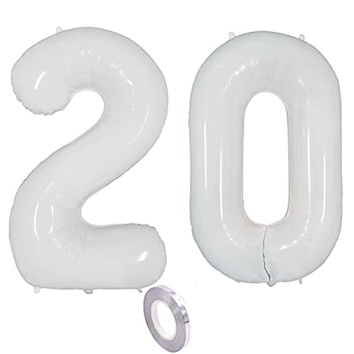 Weiß Luftballons Zahl 20. Geburtstag deko frau mann,Zahlen Ballon 20 Geburtstag deko, 40 Zoll Weiß Heliumballon 20 jahre Geburtstagsdeko frauen männer Aufblasbar Helium Folienballon 20 Weiß（20） von Ohaoduo