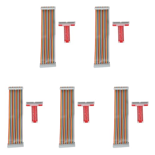 Ohewiiuk 5X RPi GPIO Breakout Erweiterungskarte + Flachbandkabel + Montiert T Typ GPIO Adapter 20cm FC40 40pin Flachbandkabel Fuer 3 2 Modell B & B + SC05 von Ohewiiuk