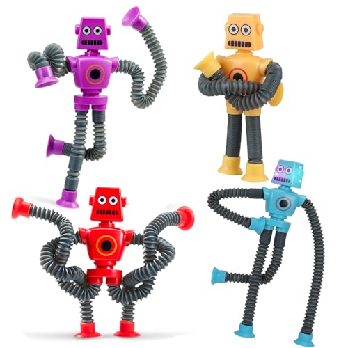 Ohh-nanjoo 4 Stücke Teleskop Saugnapf Roboter Spielzeug Saugnapf Spielzeug Suction Toy, Juguete Telescópico Teleskop Robots Saugnapf Spielzeug, Lustiges Pädagogisches Stressabbau-Spielzeug von Ohh-nanjoo
