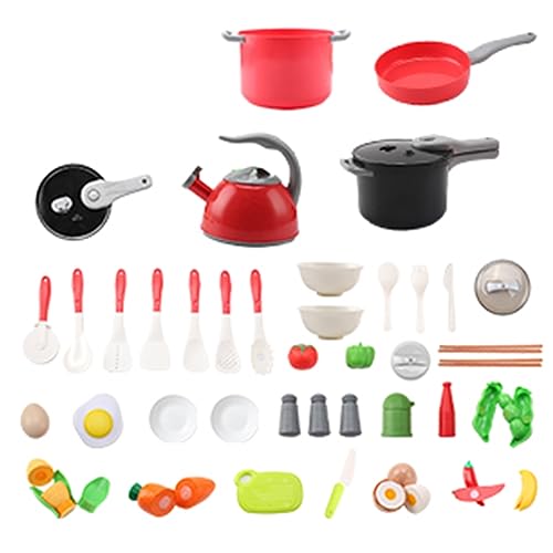 OhhGo 41 Pack inderküche Spielküche Zubehör, Küchenzubehör Kinder Spielzeug Lebensmittel mit Topfset, für Rollenspiele Pädagogisches Spielzeug Geschenk (Rot) von OhhGo