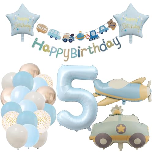 Deko 5. Geburtstag Junge Traktor Geburtstagsdeko 5 jahr Mädchen Luftballon 5. Geburtstag Pastel Blau Ballon Zahl 5 Party Deko von Ohighing