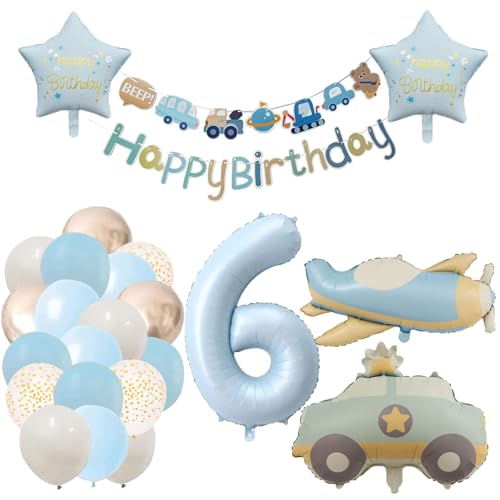 Deko 6. Geburtstag Junge Traktor Geburtstagsdeko 6 jahr Mädchen Luftballon 6. Geburtstag Pastel Blau Ballon Zahl 6 Party Deko von Ohighing