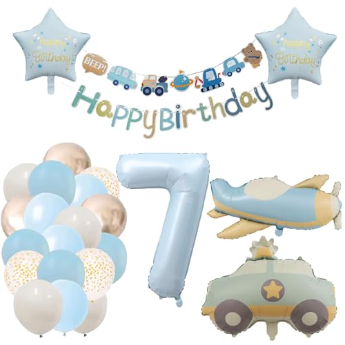 Deko 7. Geburtstag Junge Traktor Geburtstagsdeko 7 jahr Mädchen Luftballon 7. Geburtstag Pastel Blau Ballon Zahl 7 Party Deko von Ohighing