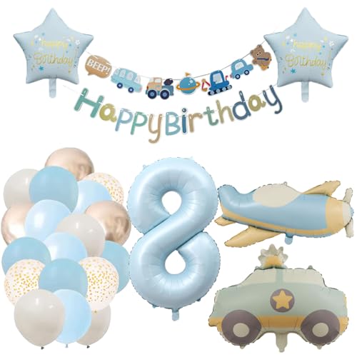 Deko 8. Geburtstag Junge Traktor Geburtstagsdeko 8 jahr Mädchen Luftballon 8. Geburtstag Pastel Blau Ballon Zahl 8 Party Deko von Ohighing