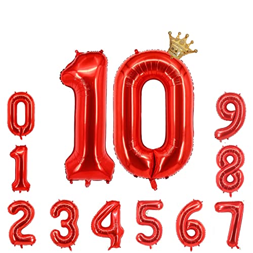 Foil Luftballon 10 Helium Folienballon Zahlen Ballon XXL Folien Rot Ballon 10 Geburtstag 100cm/40inch von Ohighing