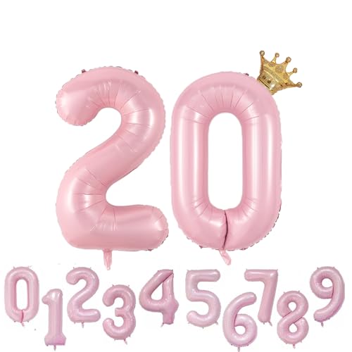 Foil Luftballon 20 Helium Folienballon Zahlen Ballon XXL Folien Rosa Ballon 20 Geburtstag 100cm/40inch von Ohighing