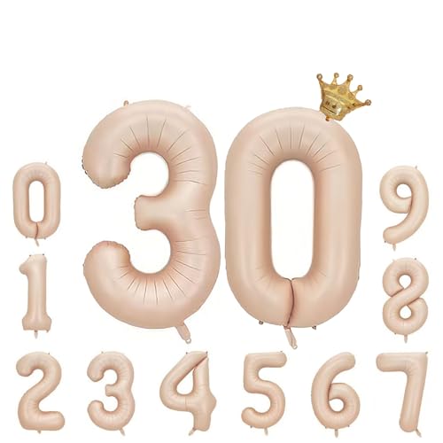 Foil Luftballon 30 Helium Folienballon Zahlen Ballon XXL Folien Beige Ballon 30 Geburtstag 100cm/40inch von Ohighing