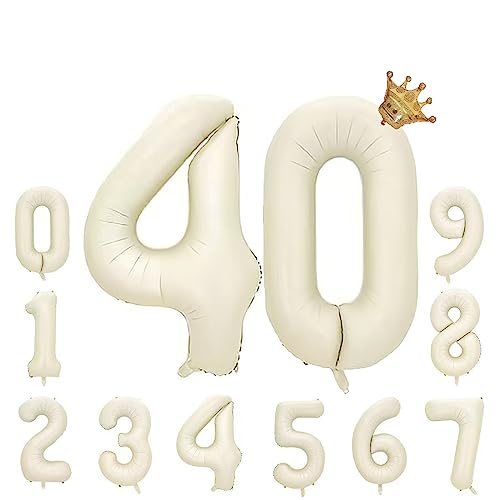 Foil Luftballon 40 Helium Folienballon Zahlen Ballon XXL Folien Milchig Weiß Ballon 40 Geburtstag 100cm/40inch von Ohighing