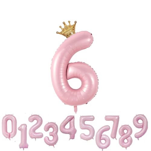 Foil Luftballon 6 Helium Folienballon Zahlen Ballon XXL Folien Rosa Ballon 6 Geburtstag 100cm/40inch von Ohighing