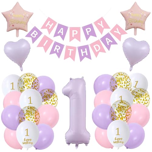 Luftballon 1. Geburtstag Mädchen Lila Rosa Erste Kindergeburtstag Geburtstagsdeko 1 jahr Mädchen Lila Happy Birthday 1 jahre von Ohighing