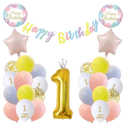 Luftballon 1. Geburtstag Mädchen Pastell Erste Kindergeburtstag Geburtstagsdeko 1 jahr Mädchen Junge Pastell Happy Birthday 1 jahre von Ohighing