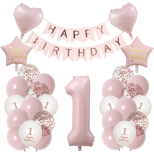 Luftballon 1. Geburtstag Mädchen Rosa Erste Kindergeburtstag Geburtstagsdeko 1 jahr Mädchen Rosa Happy Birthday 1 jahre von Ohighing