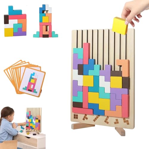 Montessori Holz Tetris,Tetris holzspiel, mivoza Holz stapelspiel Tetris, stapelspiel Tetris,Spiel aus, 3D Spiel,Teaser Puzzle gehirn interaktion sortierung, stapelpuzzle Spielzeug (A) von Ohphnt