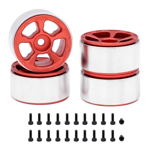 Ohulelks 4 STÜCKE 1,0 Metallfelgen für 1/24 1/18 RC Crawler Car Axial SCX24 AX24 FCX24 Enduro24 TRX4M, Schmale 5-Speichen Rot von Ohulelks