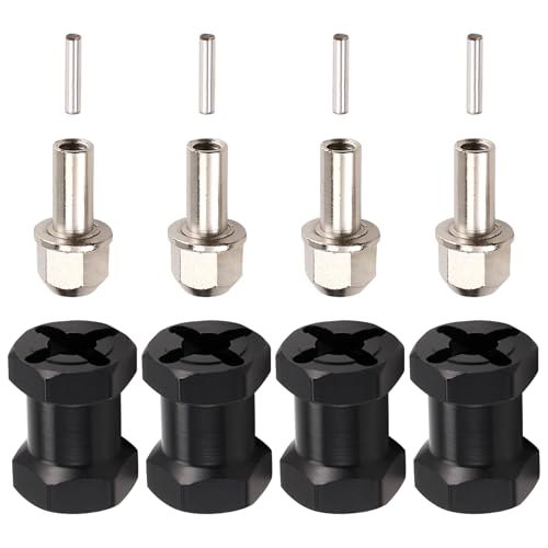 Ohulelks 4 Stück 12 mm Sechskant-Radnaben-Antriebsadapter 17 mm Verlängerungs-Kombinationskupplung für 1/10 RC Car Crawler SCX10 D90, Schwarz von Ohulelks