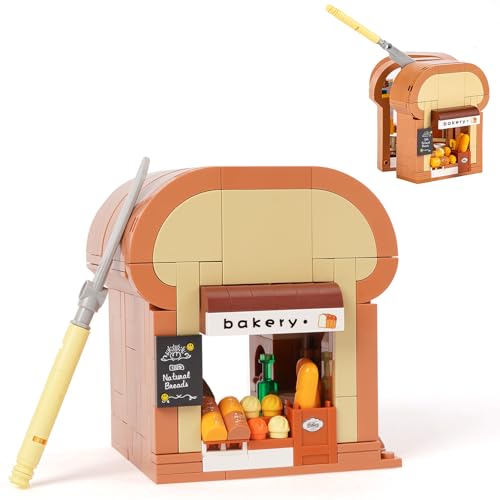 Oichy Bäckerei Bauspielzeug Aufklappbare 3-in-1 Straßenansicht Baustein Sets Mini Shop Konstruktionsspielzeug für Jungen und Mädchen (329 Stück) von Oichy